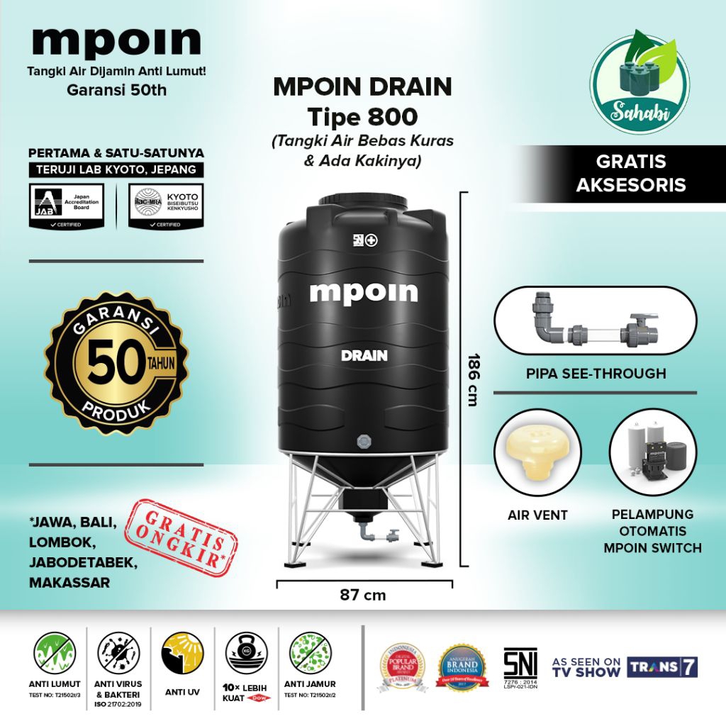 Tandon Air / Tangki Air / Toren Air MPOIN DRAIN 800 Liter/ Invoice