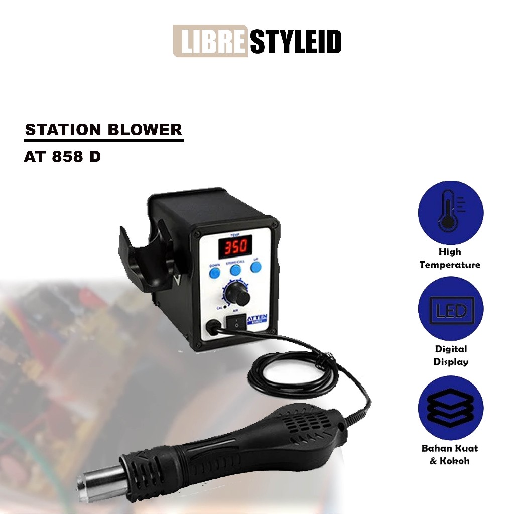 ATTEN AT858D Plus Hot Air Rework Station Original – Blower Solder Uap untuk Servis HP & Elektronik