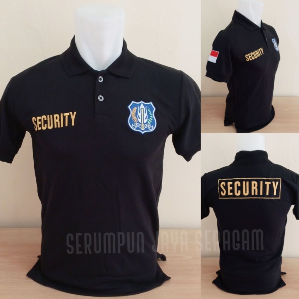 KAOS SECURITY - KAOS KERAH SECURITY LOGO BIRU TULISAN KUNING FULL BORDIR - KAOS KERAH SECURITY BORDI