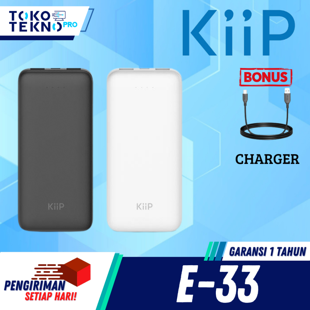 KiiP E33 / E-33 Power Bank Slim 10000mAh Dual Input Type-C Micro USB Port Powerbank