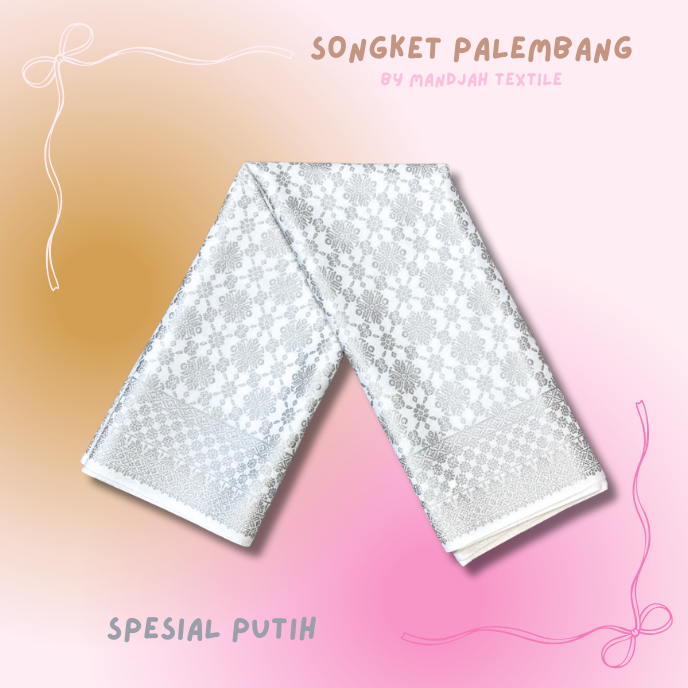 SPESIAL TERMURAH‼️Kain Songket PUTIH Palembang Melayu Tenun Meteran Eceran Murah Harga ½ Meter