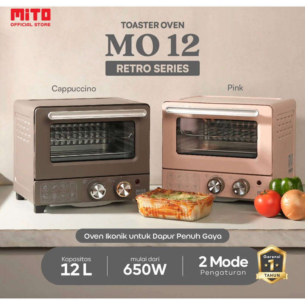 Mito Oven Mini MO12 Retro Series Electric Oven 12L | Hemat Listrik & Stylish | Design Modern