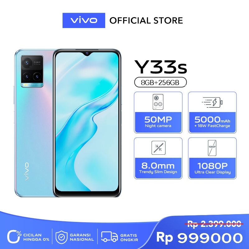100% Asli HP VIVO Y33S RAM 8/128GB 5000mAh 100% Ori BARU GARANSI RESMI INDONESIA