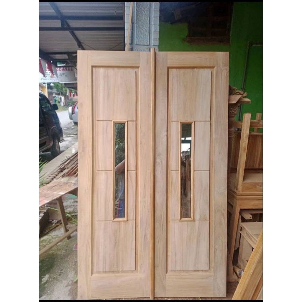 pintu kupu tarung kaca kayu JATI