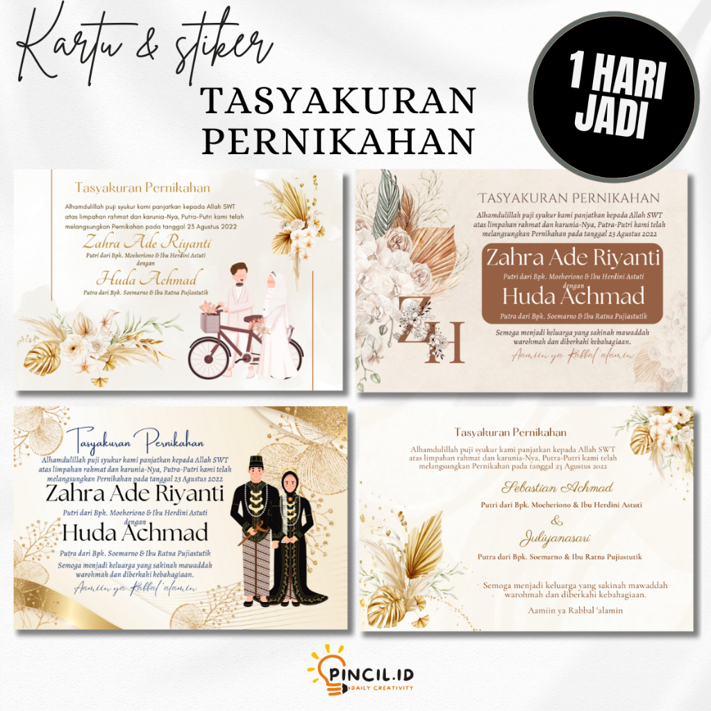 KARTU UCAPAN TASYAKURAN PERNIKAHAN CUSTOM, KARTU PERNIKAHAN, STIKER TASYAKURAN WEDDING, STIKER BESEK