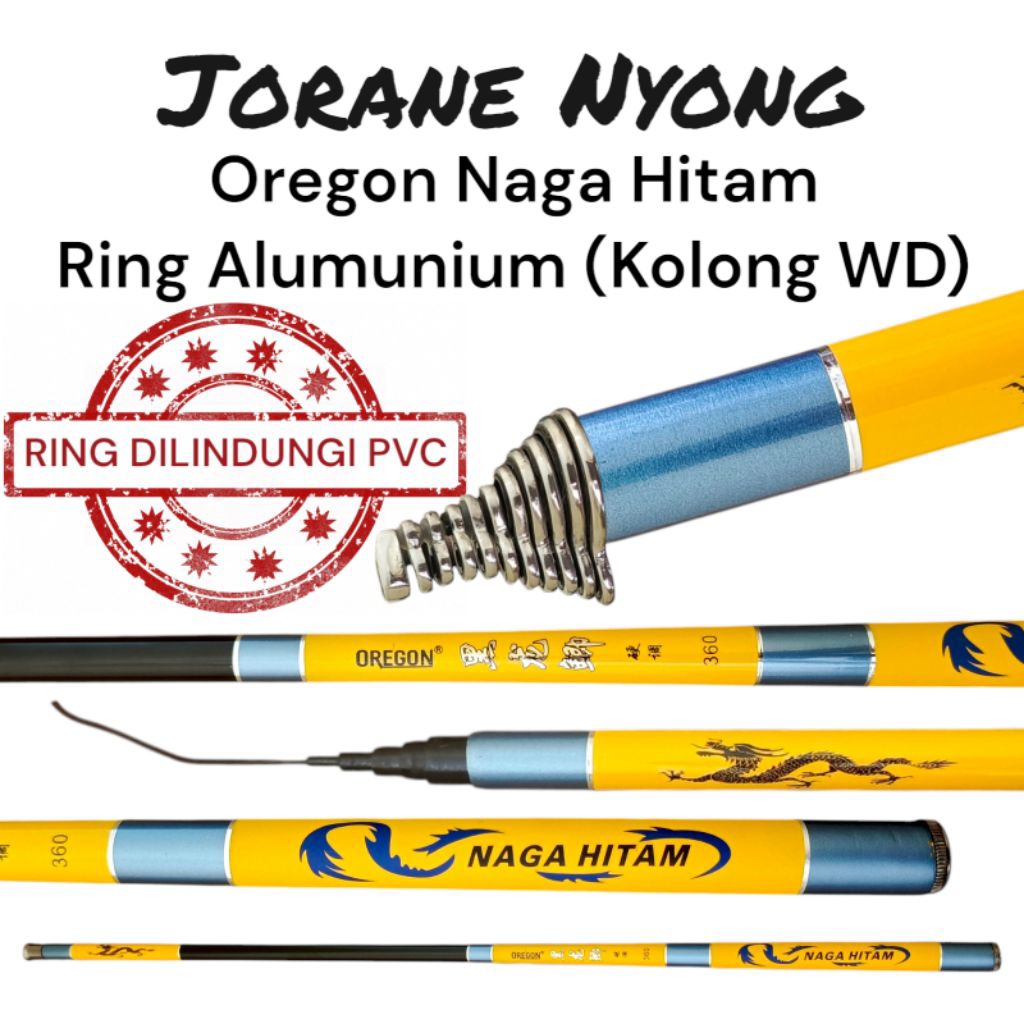 Joran Tegek Oregon Naga Hitam Ring Alumunium (kolong wd) + Pucuk Sungu Alumunium / Tanduk WD