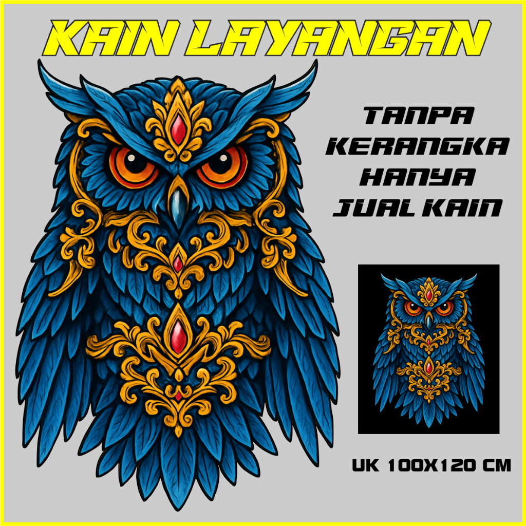 KAIN LAYANGAN BURUNG HANTU CELEPUK BALI KAIN LAYANG-LAYANG FULL PRINTING