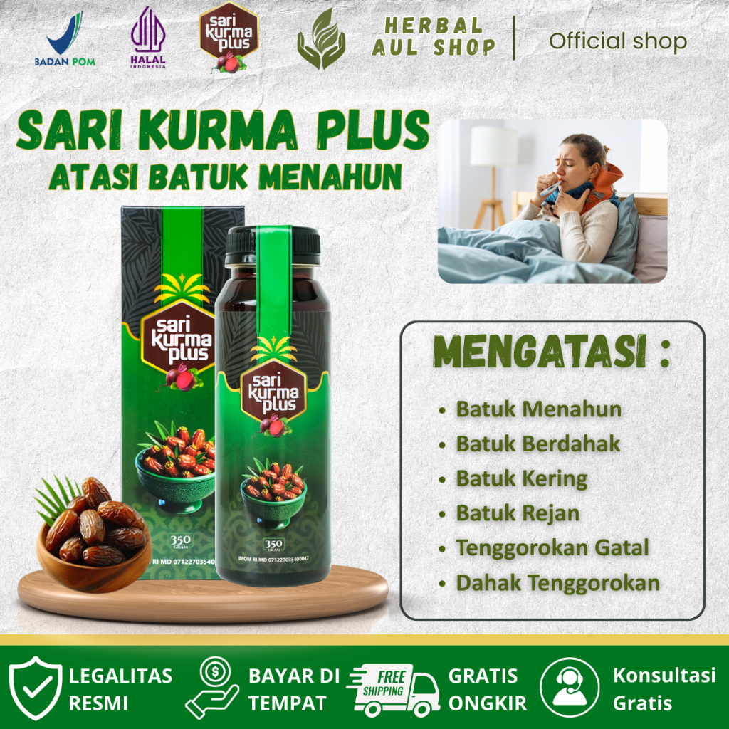 Sari Kurma Pluss Obat Batuk, Berdahak, Kering, Tenggorokan Gatal, Dahak Tenggorokan Sudah BPOM DAN H