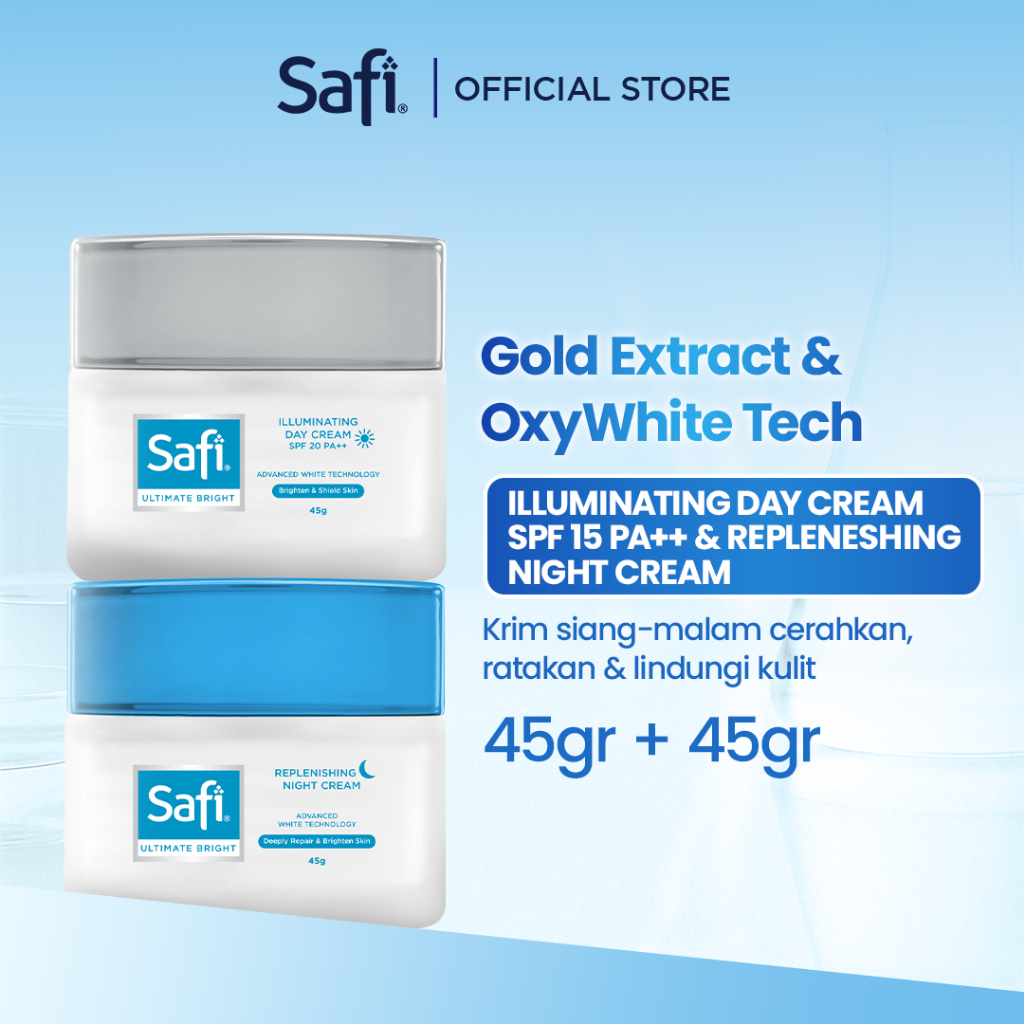 Safi Ultimate Bright - Illuminating Day Cream SPF 20 PA++ 45g + Replenishing Night Cream 45g - Paket