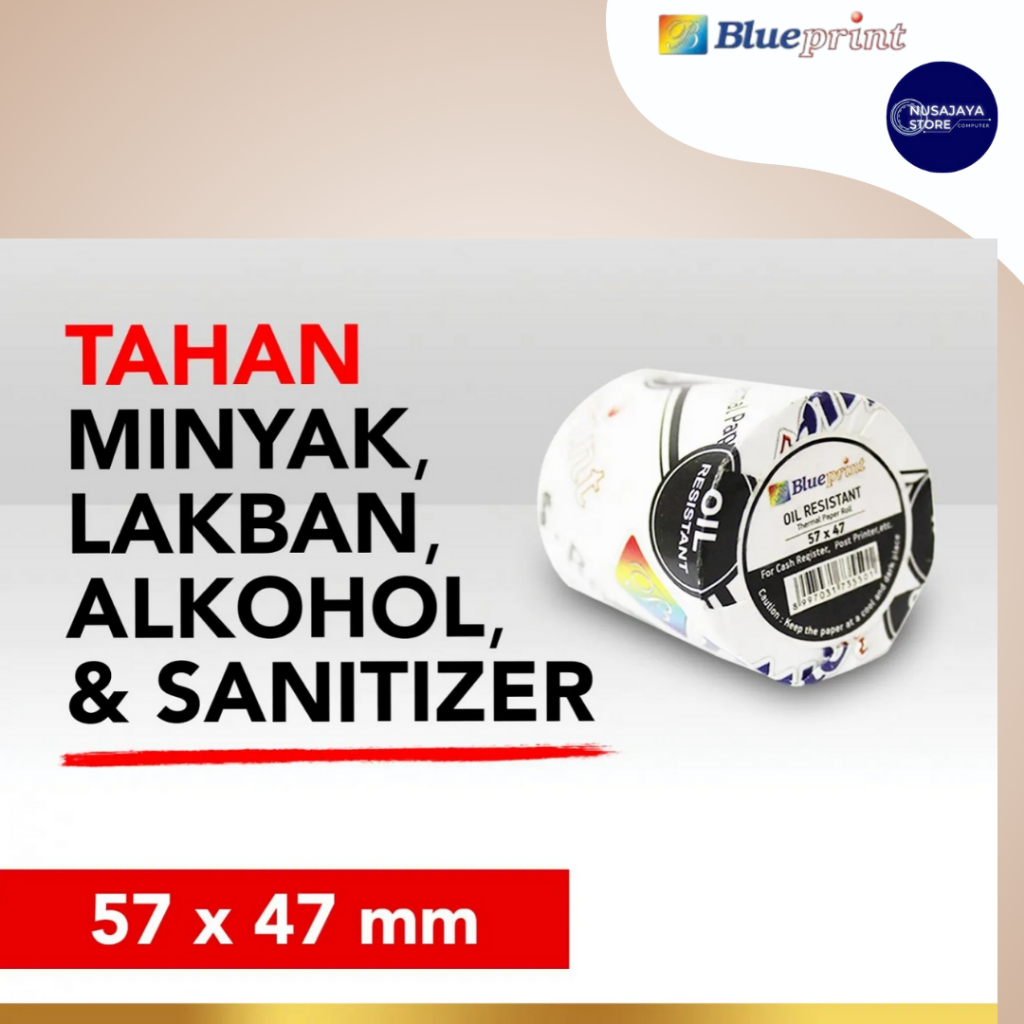Kertas Thermal / Kertas Kasir Struk BLUEPRINT 57mmx47mm Oil Resistant