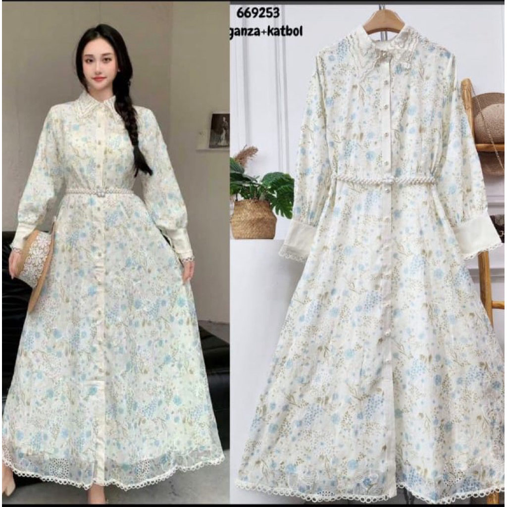 gamis bunga, gamis bkk, premium import, gamis bangkok, lafreya dress, gamis putih, white maxi, dress