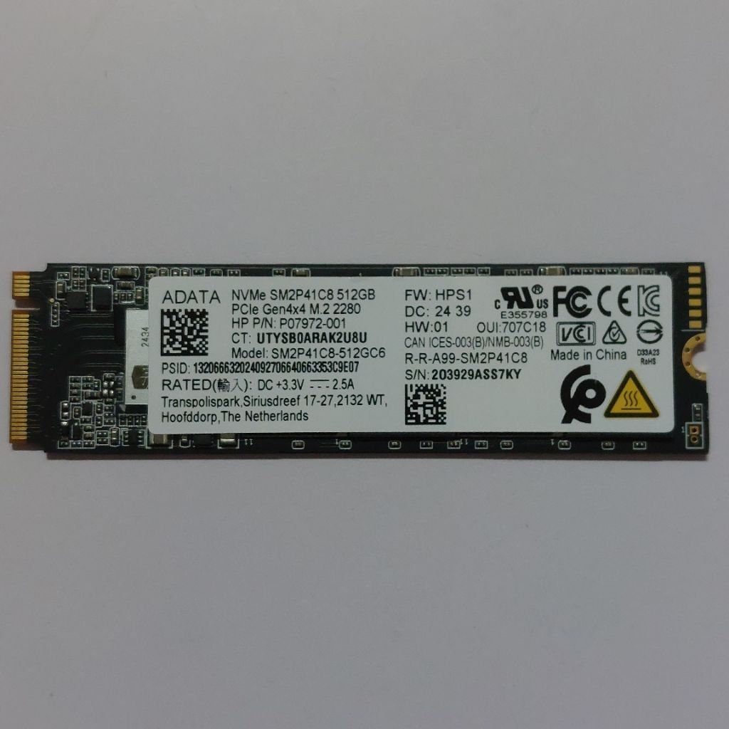 SSD M.2 NVME 2280 512 GB ADATA Gen4 Sentinel 100% 0 Day ( Copotan Laptop baru )