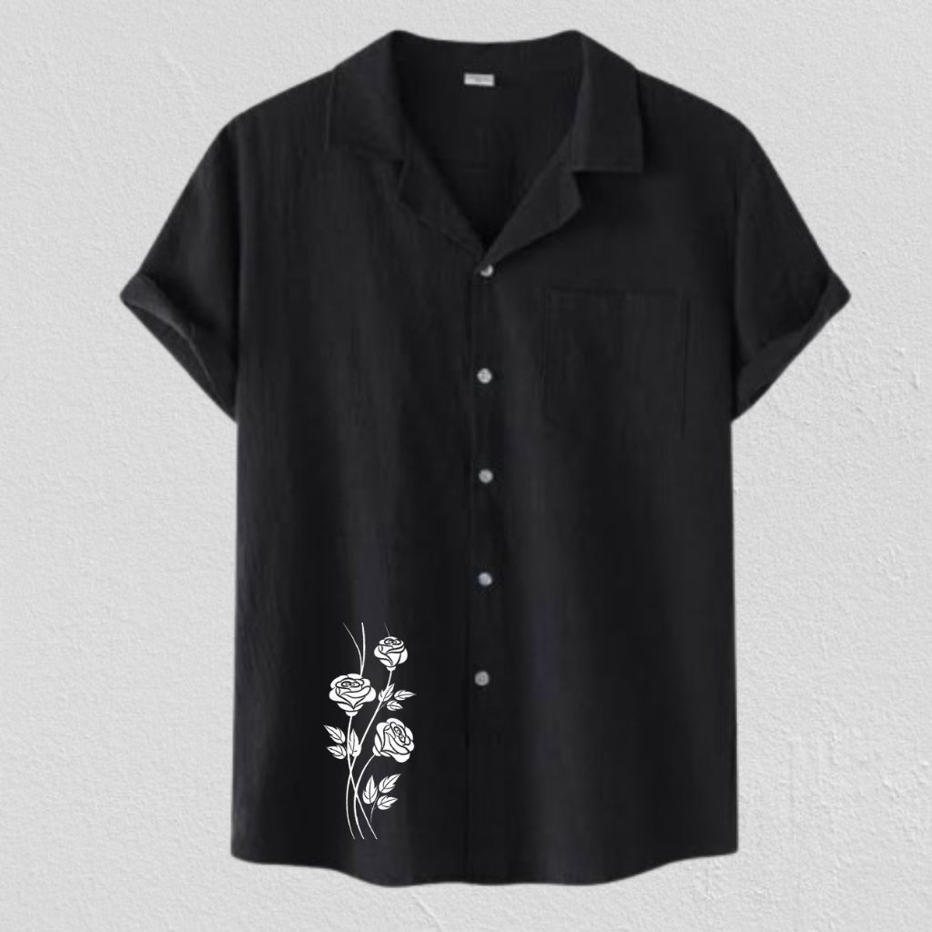 Kemeja Pria Motif Bunga Mawar Lengan Pendek Terbaru Kemeja Polos Vintage