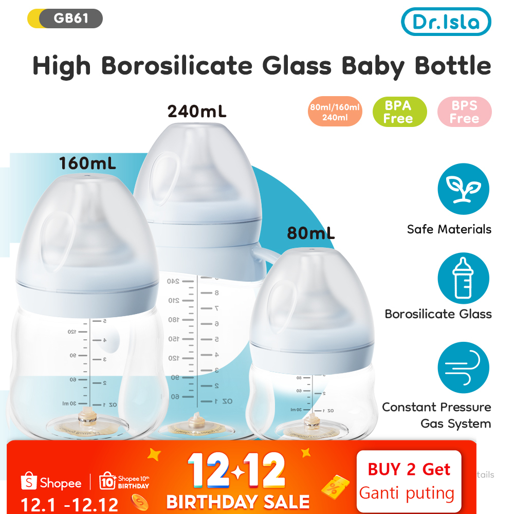 Dr.isla Dot Bayi Botol Susu Kaca Borosilikat Anti Kembung Botol Minum Anak Baby Bottle GB61