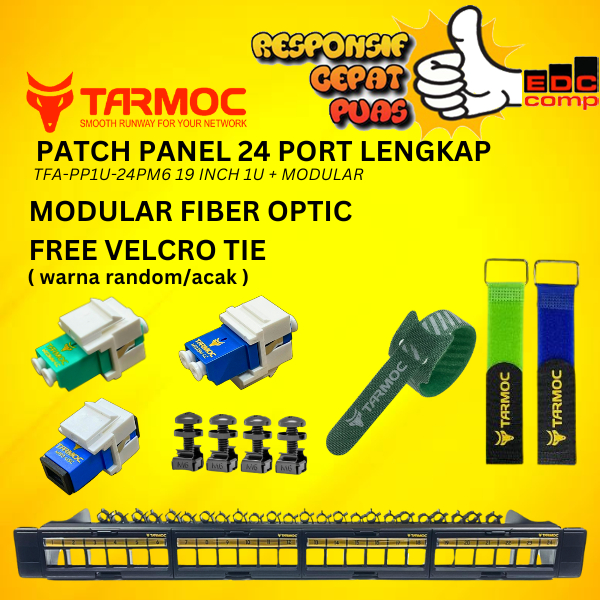 Tarmoc TFA-PP1U-24PM6 | Patch Panel 24 Port Fiber Optic FO LENGKAP Free 8 pcs Velcro tie