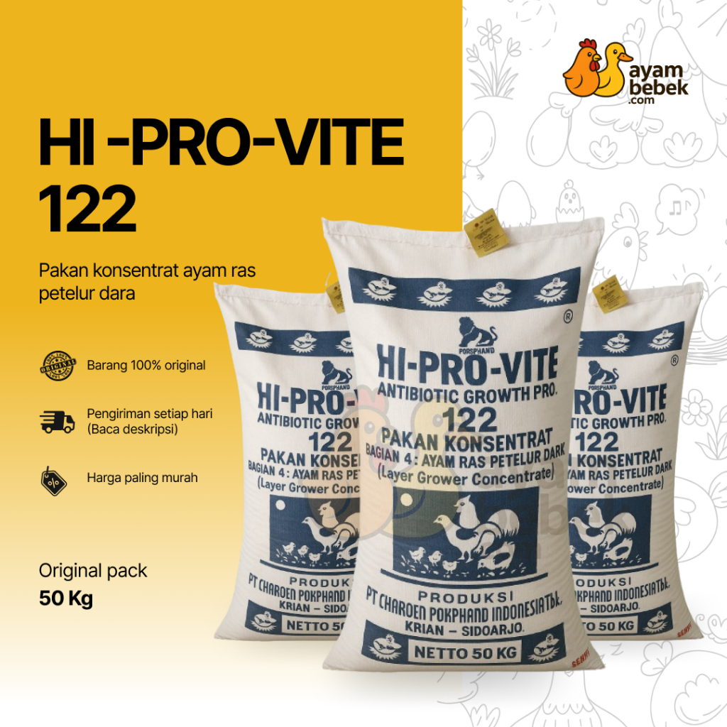 Konsentrat Ayam CP 122 - Charoen Pokphand | Untuk Ayam Petelur Dara (Grower) | REPACK | AyamBebek Pa