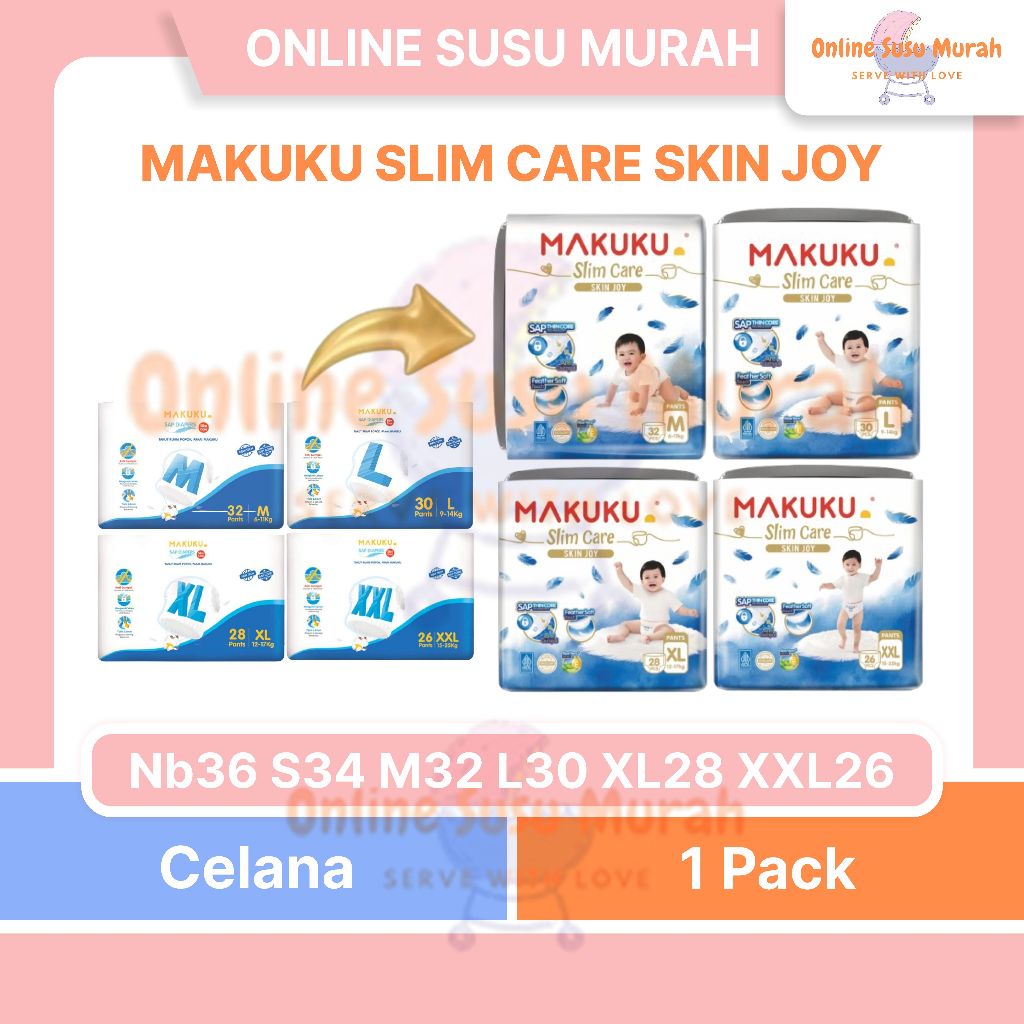 MAKUKU SAP DIAPERS SLIM CARE TAPE NB 36 S 34 PANTS M 32 L 30 XL 28 XXL 26 SLIMCARE PPKS