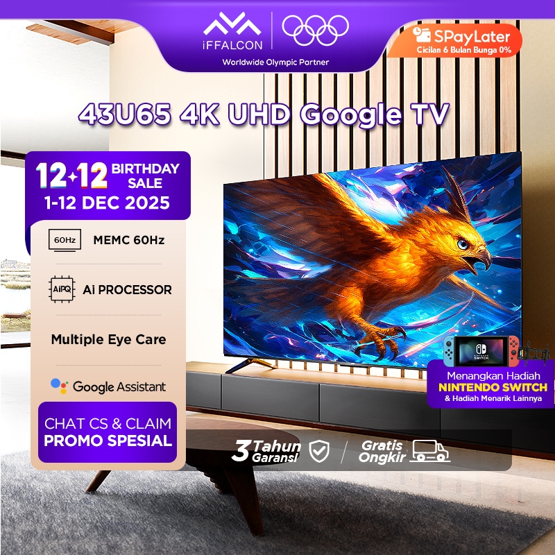 iFFALCON by TCL 43 inch U65 Series Google TV (Android 12) Smart Digital - 4K UHD - Dolby Audio - Goo