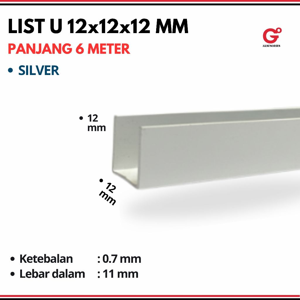 CHANNEL U / LIST U ALUMINIUM 12x12x12 MM (GRATIS ONGKOS POTONG)