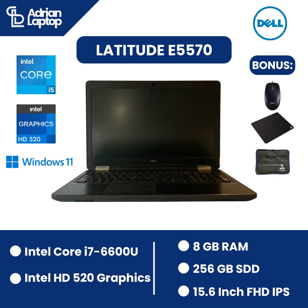 Laptop Second Dell Latitude E5570 | Intel Core i5-6300U RAM 8GB SSD 256 GB Layar 14 Inch | Mulus & B