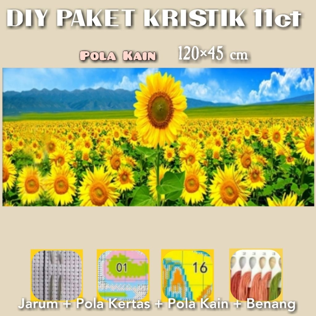 Cross Stitch Kit 11ct paket kristik Pola Kain: Bunga Matahari 01