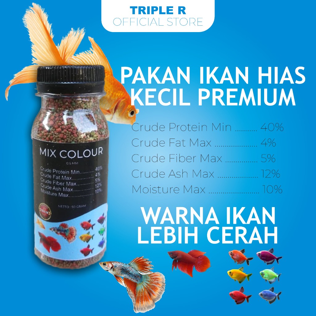Pelet Ikan Hias Premium 50 Gram Botol | Protein 40% | Pakan Cupang, Guppy, Glofish, Neon Tetra & Ika