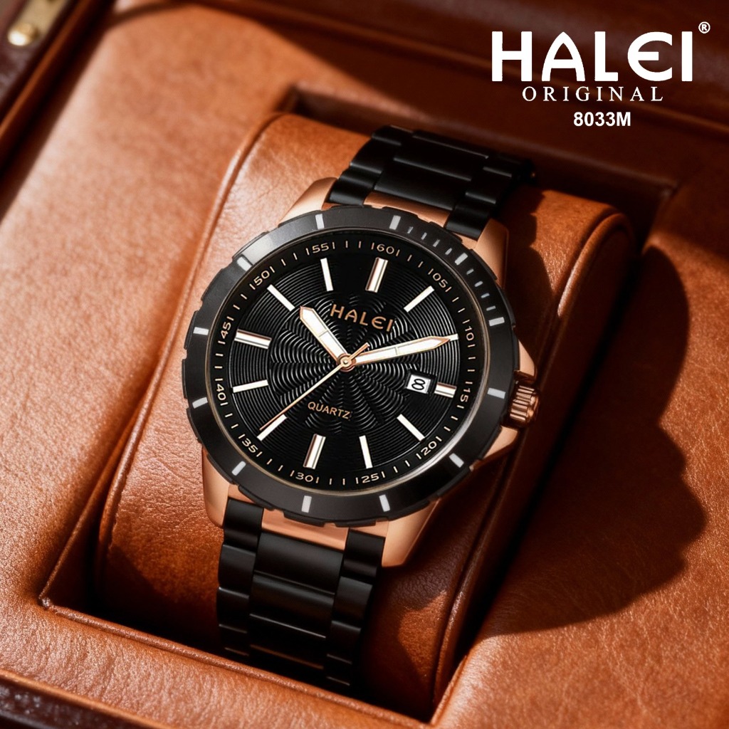 HALEI IND 8033 M - Bergaransi Jam Tangan Pria Halei Original Analog Fashion  Mewah Rantai Stainles A