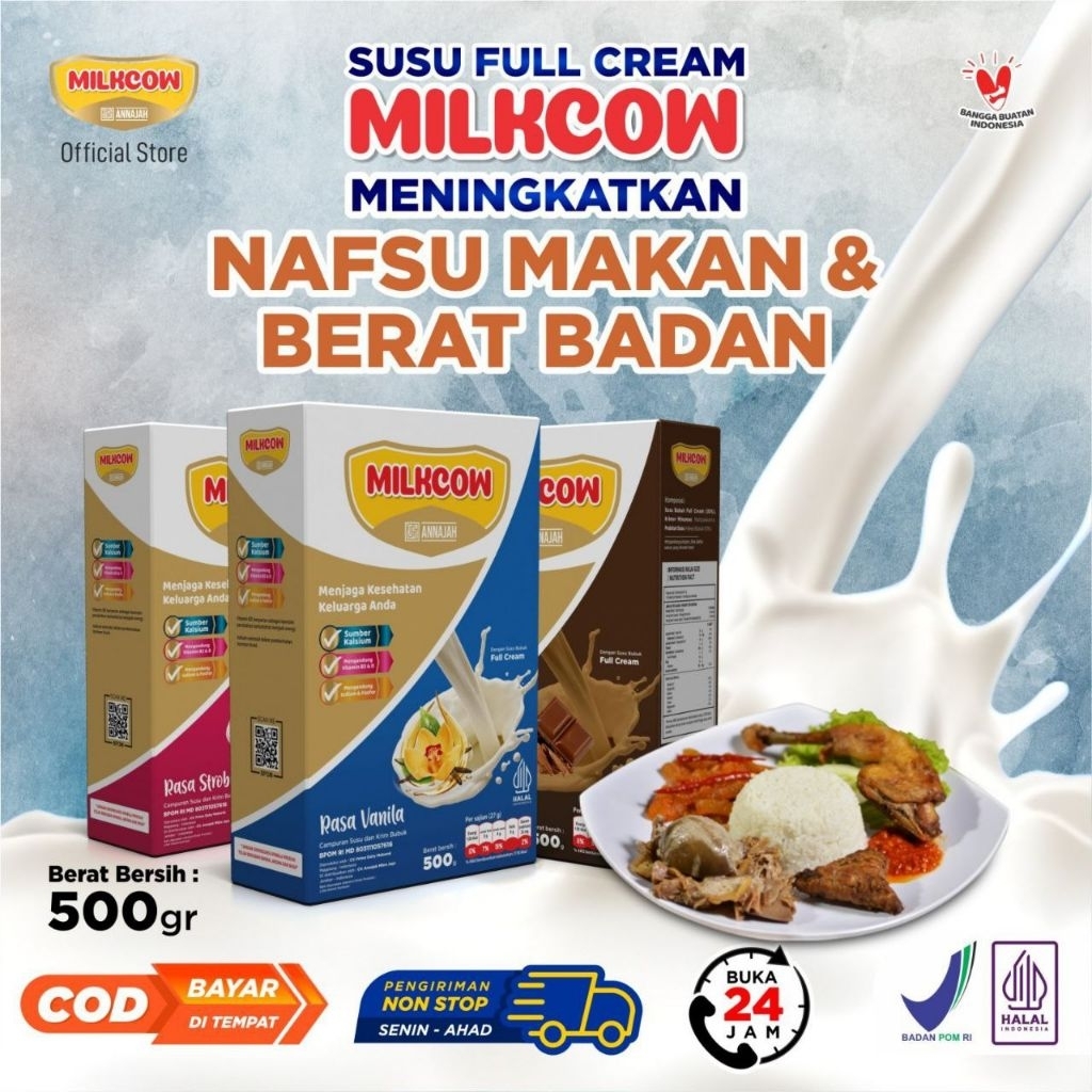 MILKCOW Susu Gemuk Ampuh 100% Susu Sapi Fullcream Bpom Dan Halal 500gram