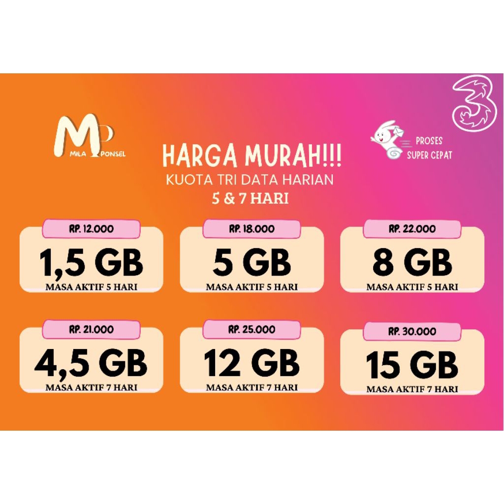 PAKET MURAH Paket Data Tri Harian (5 & 7 Hari)