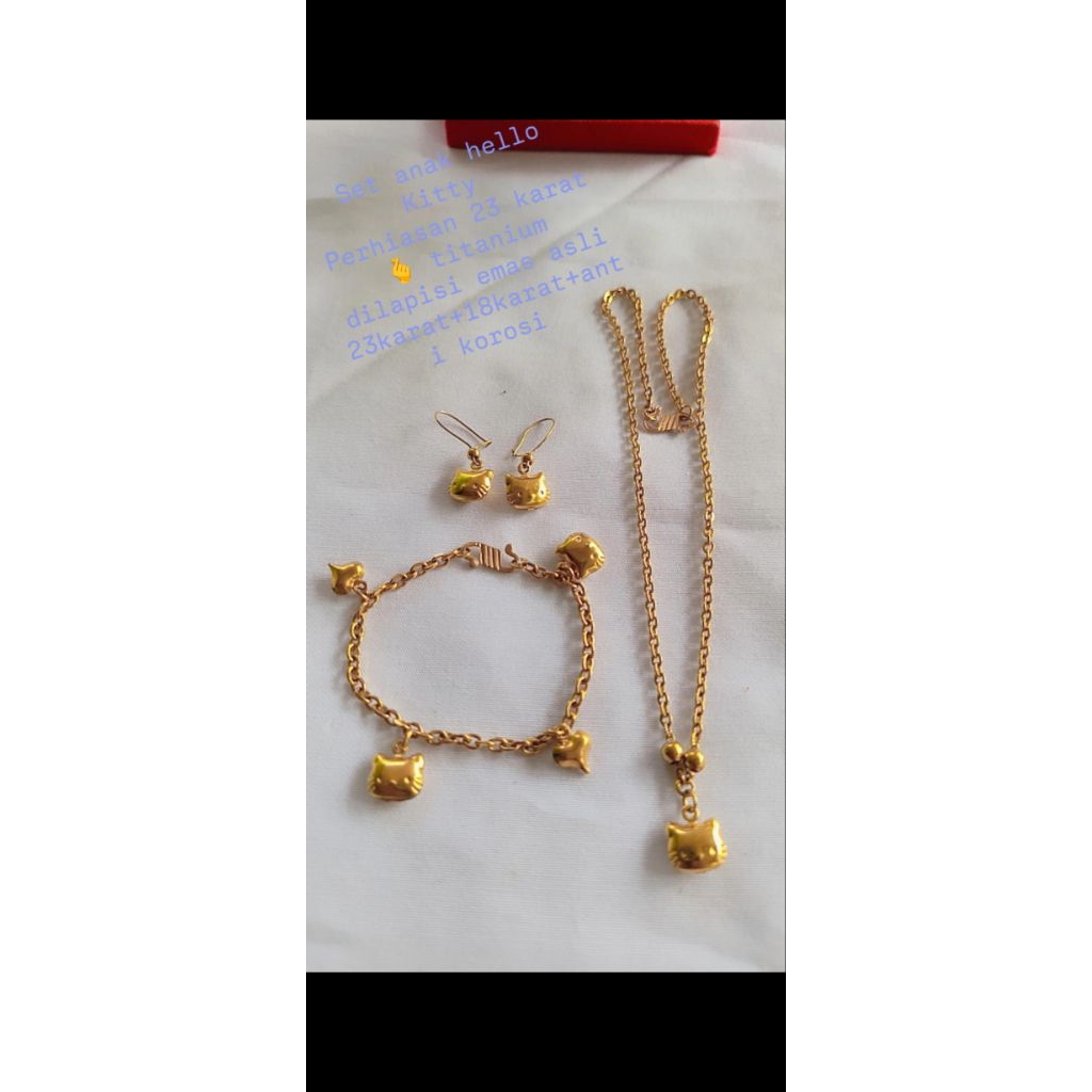 kalung anak hello Kitty titanium berlapis emas 23 kr