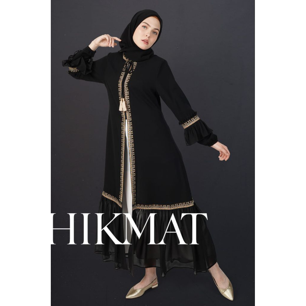 Abaya Hikmat A9677-02 original black ( inner Gold) brown inner white