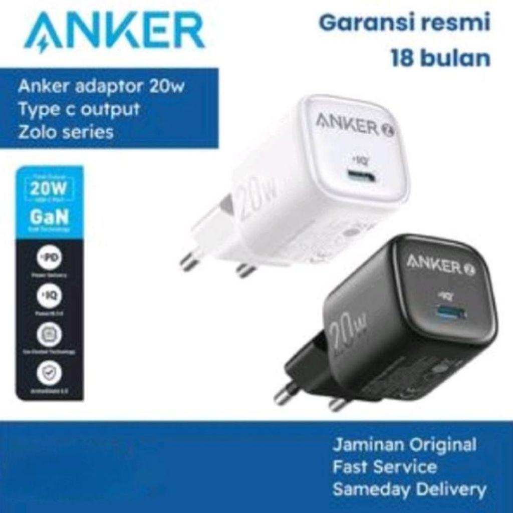 ANKER Adapter Charger 20W Gan USB C Fast Charging Original 100%