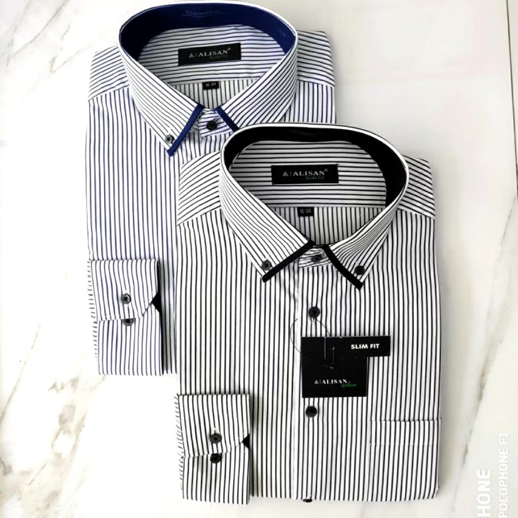 ALISAN KEMEJA PRIA MOTIF SALUR LENGAN PANJANG SLIMFIT S-XL