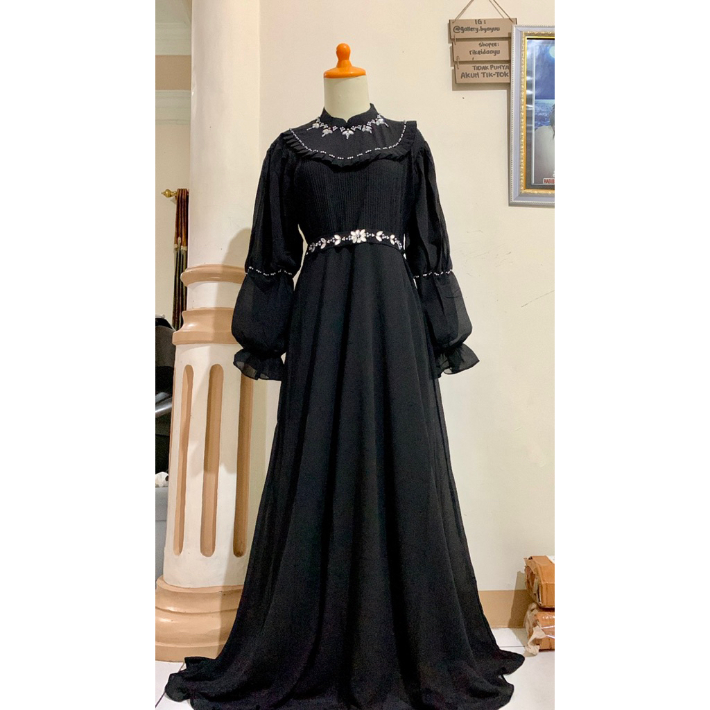 [FREE HIJAB] NEW Dress kondangan/seserahan/lebaran Hitam pekat with payet dan plisket