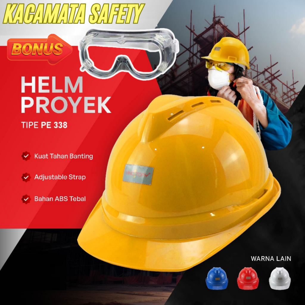 PROMO Helm Proyek Safety Kuning + Kacamata Safety Kerja Konstruksi K3