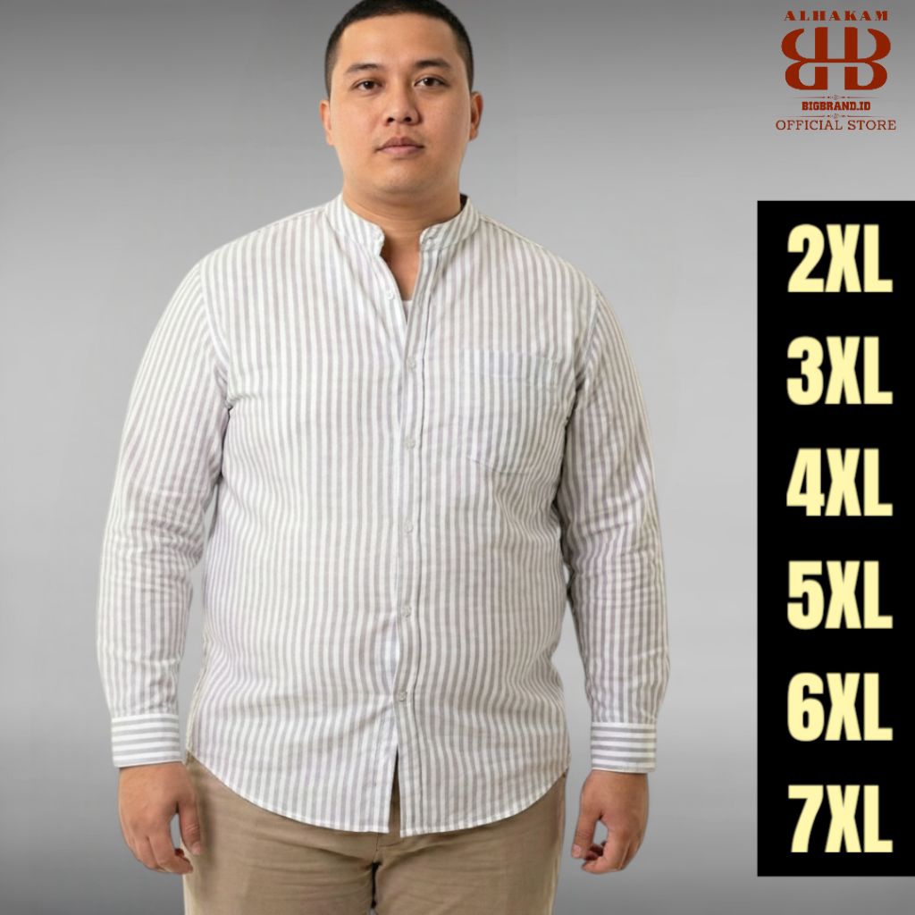 Baju Kemeja Salur Pria Jumbo Lengan Panjang Hem Cowok Motif Garis garis