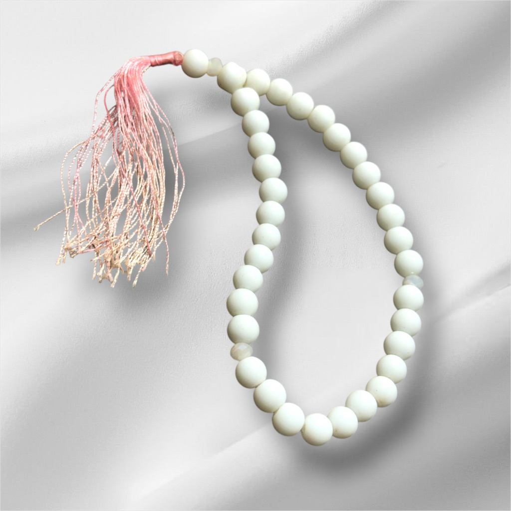 Tasbih batu giok putih susu 33 butir ukuran batu 8 MM | TS05