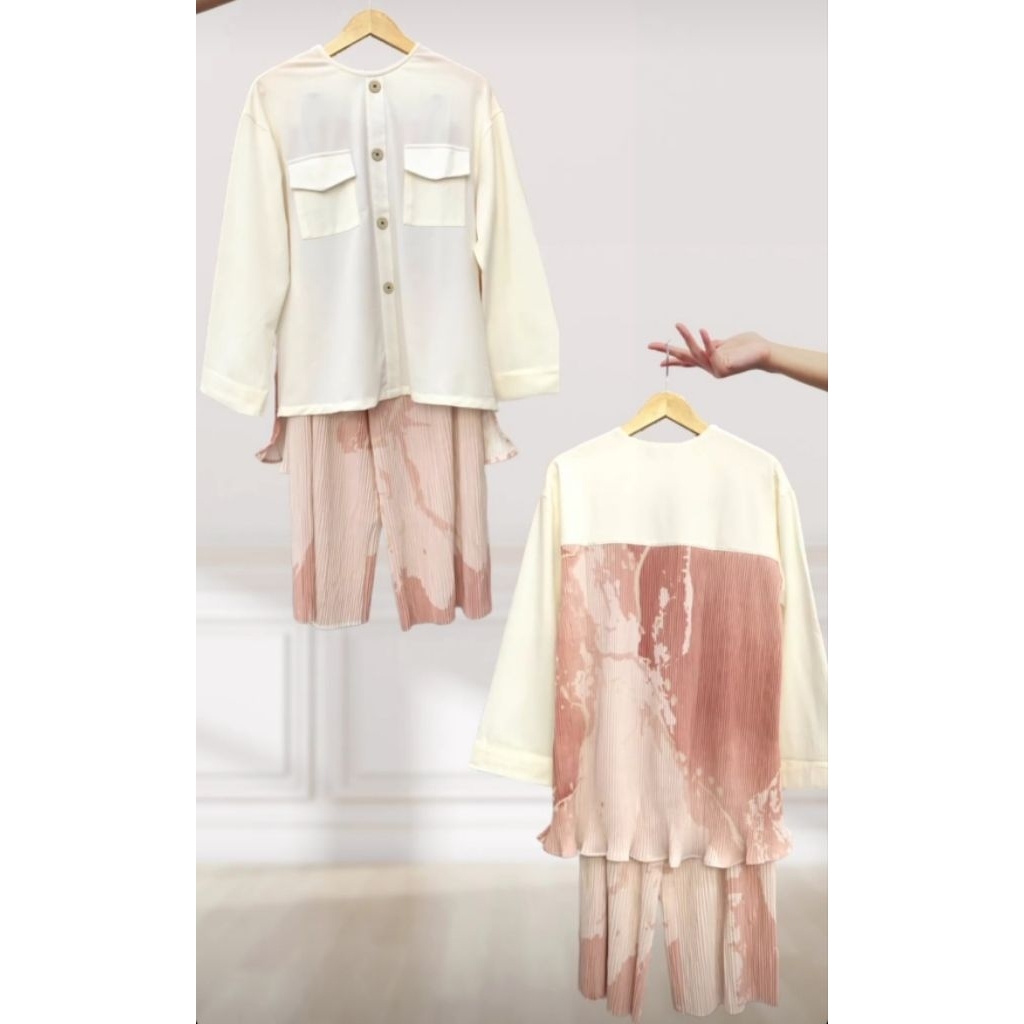Rania Fashion Setelan Celana Kulot Plisket Dan Blus Motif