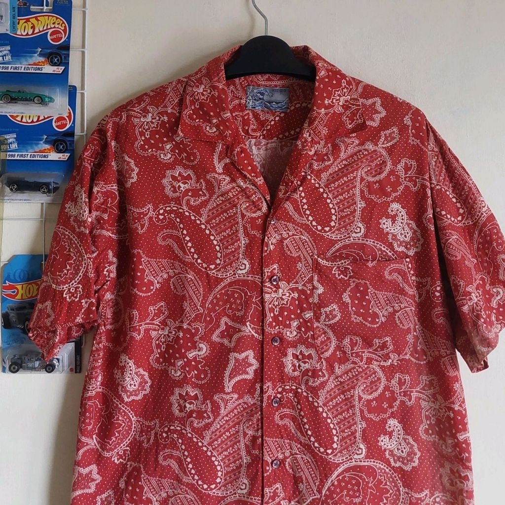 vintage kenjo bandana open collar shirt size fit Large