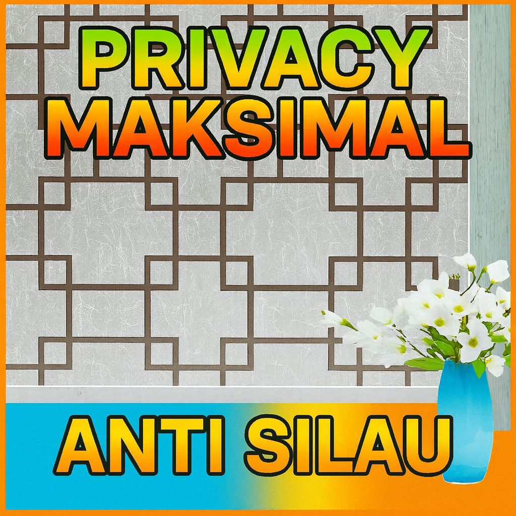 Stiker Kaca Motif Geometris Kotak – Desain Minimalis Coklat untuk Jendela & Pintu Rumah