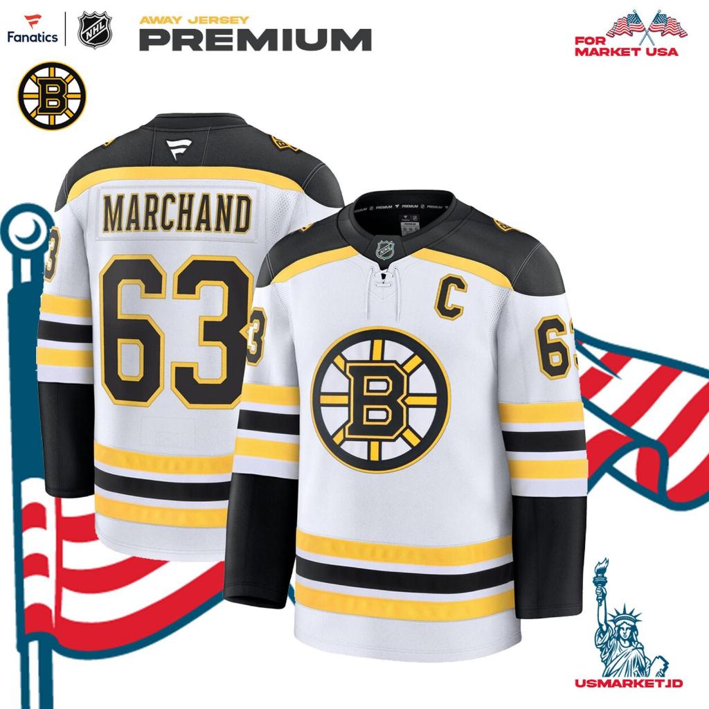 Kaos Jersey Fanatics Hockey NHL Men's Boston Bruins Brad Marchand Fanatics White Away Premium Jersey