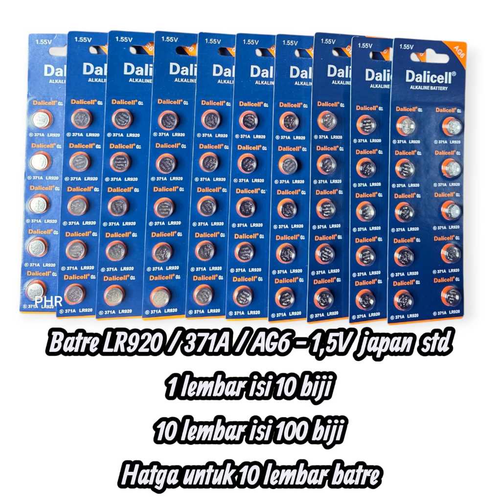( 10 LEMBAR ) baterai DALICELL LR 920 / AG6 / 371A batre jam tangan original isi 100 biji battery