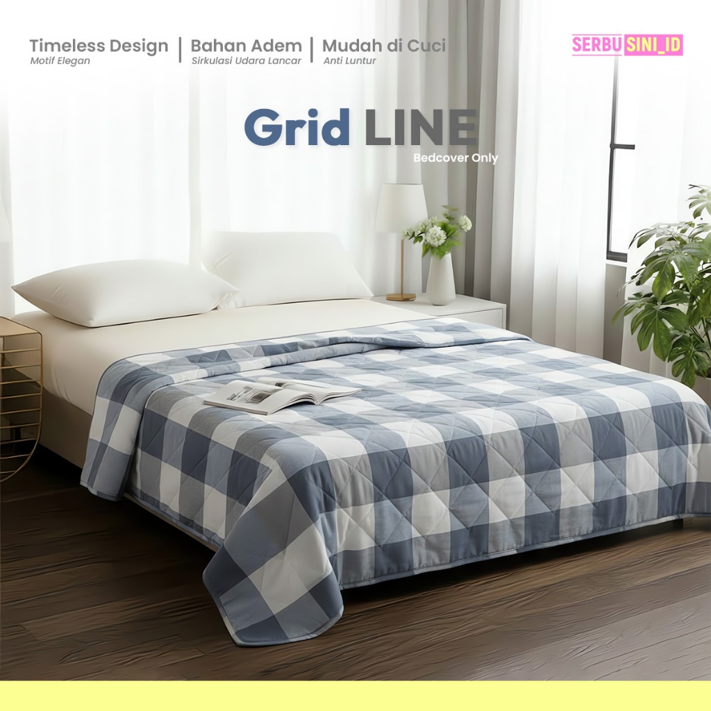 SERBU SINI Bedcover Selimut Kotak Kotak Aesthetic Selimut Microtex Halus Korean Style 120,160,180Cm