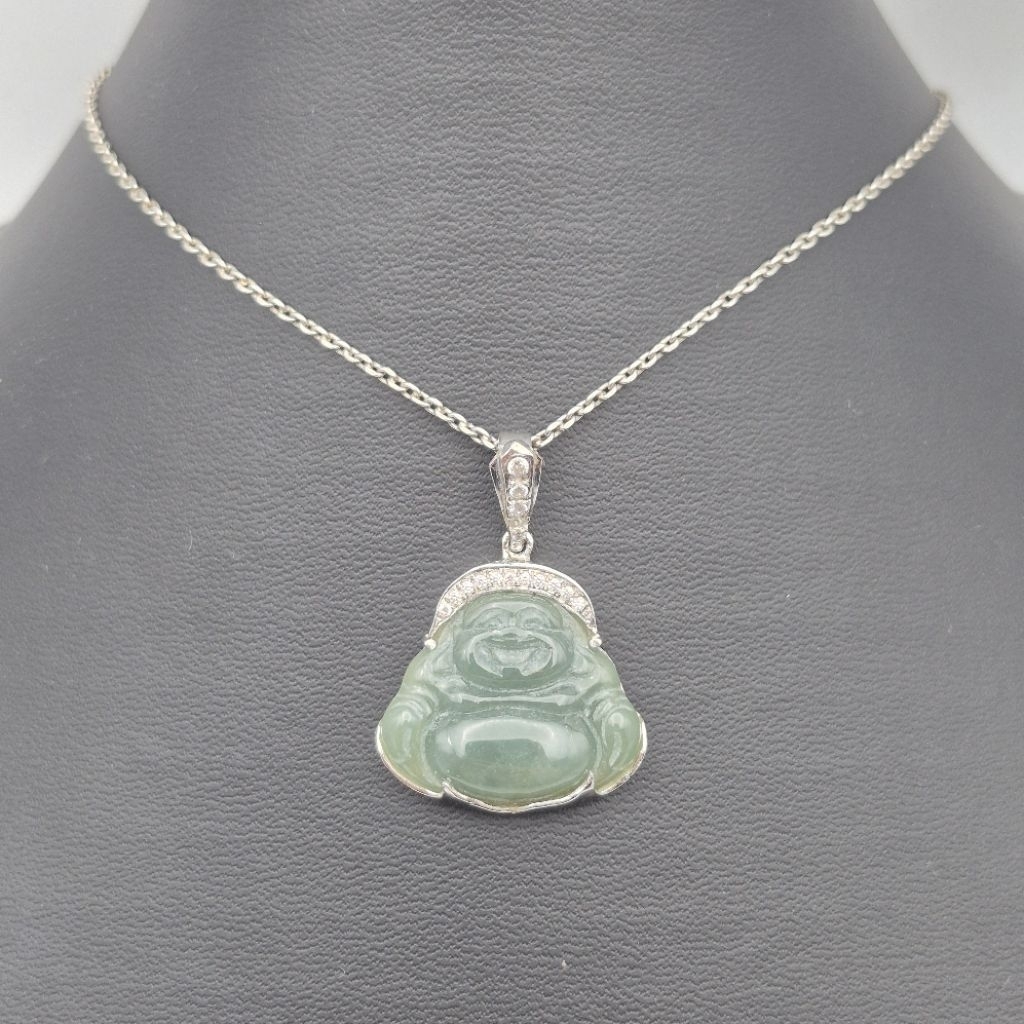 Liontin perak Natural Giok Burma Type A Smilling Budha, natural giok burma type A smilling budha