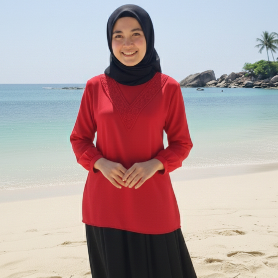 Blouse Premium Import Model Kerah V Kerah Renda