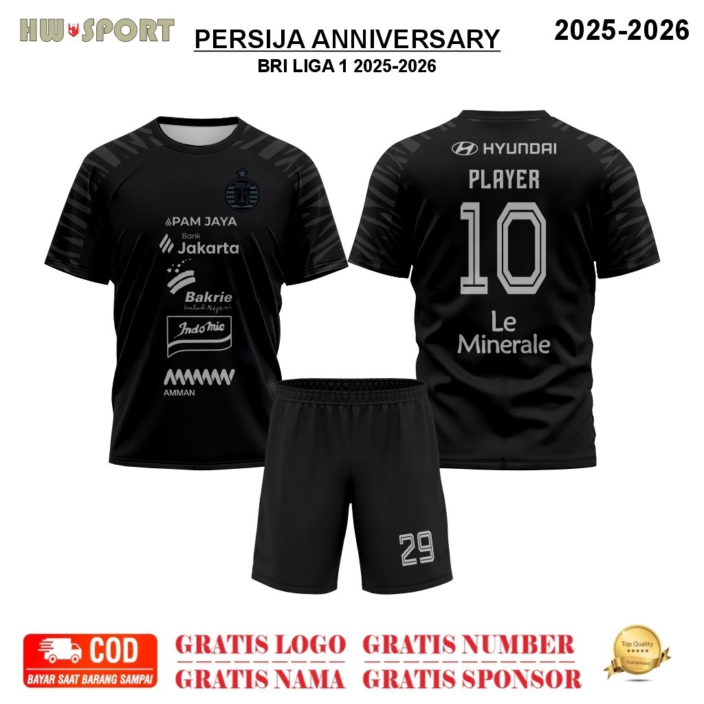 Jersey PERSIJA HITAM SPECIAL ANNIVERSARY Terbaru 2025-2026 Full Printing Premium GRATIS Nama & Nomor