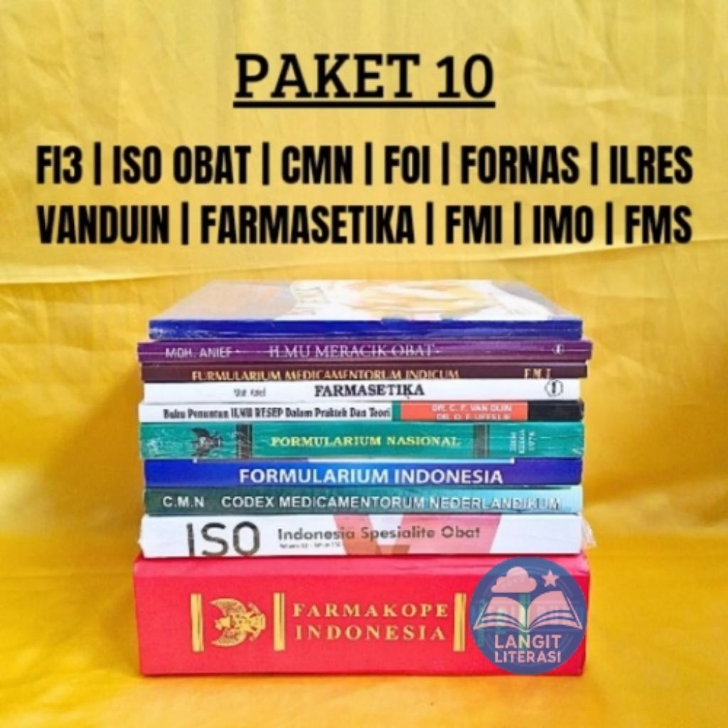 PAKET 10 BUKU FARMASI FI 3, ISO, CMN, FOI, ILMU RESEP, FARMASETIKA, FMI, IMO, FMS, FORNAS