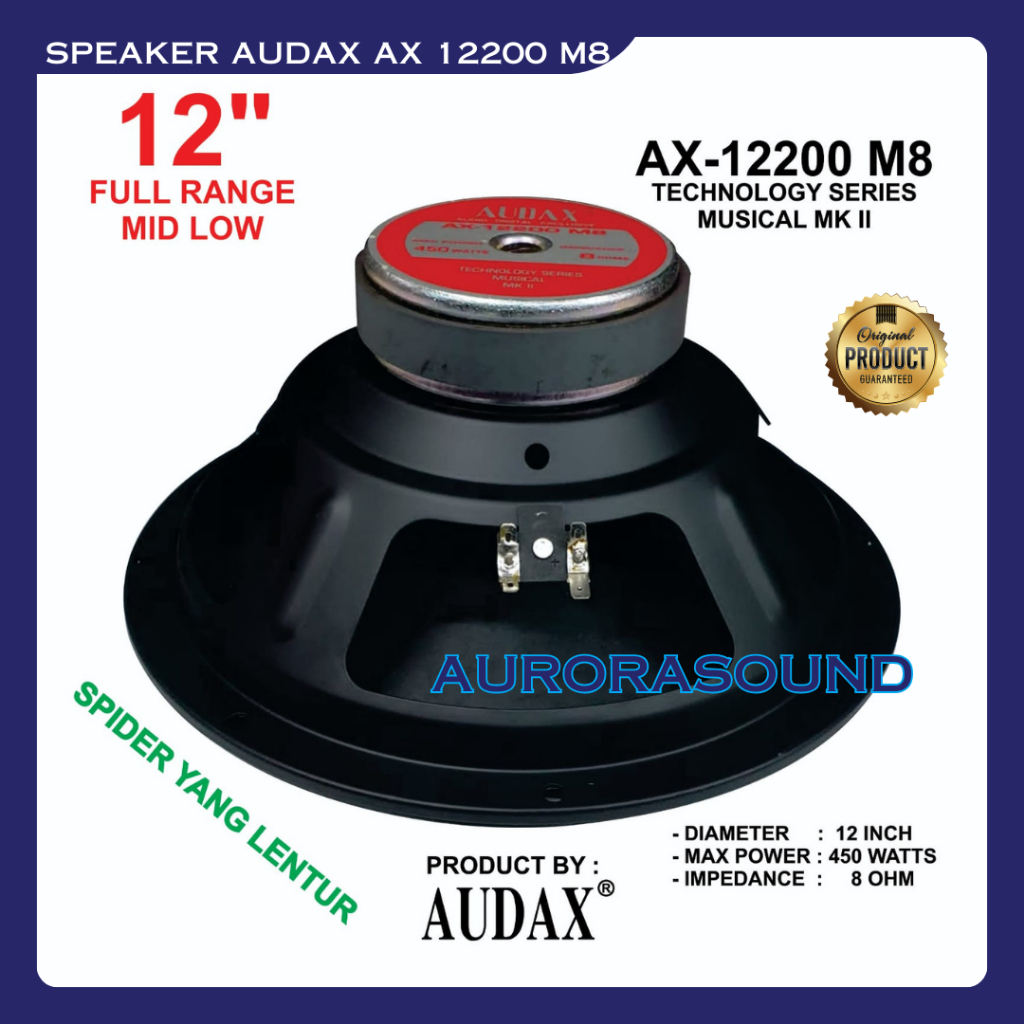 SPEAKER AUDAX AX 12200 M8 SPEAKER 12 INCH FULL RANGE MID LOW AX-12200 M8 ORIGINAL