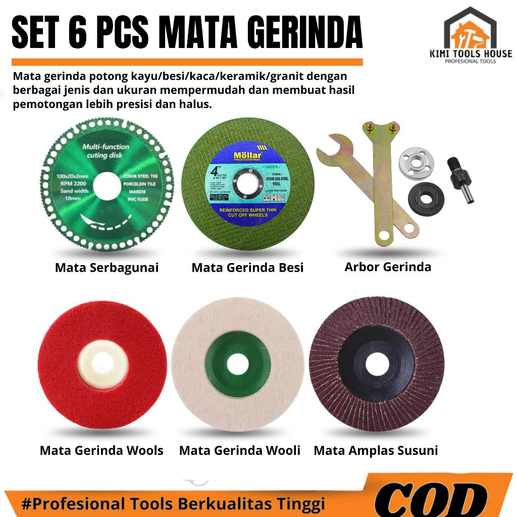 PAKET LENGKAP Mata Gerinda Potong Kayu - Keramik - Besi - Amplas - Poles - Asah - Amplas