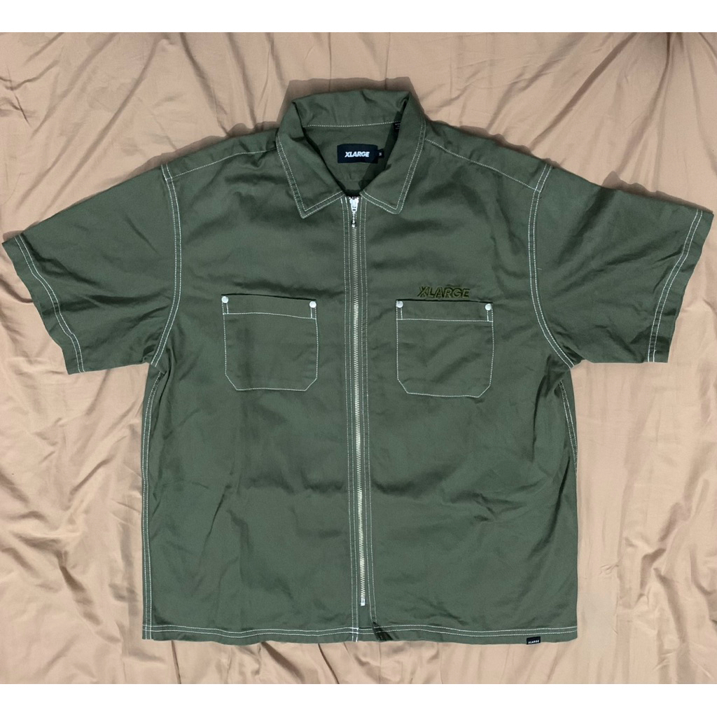 Kemeja Pendek Xlarge Zipper Hijau Size M Original